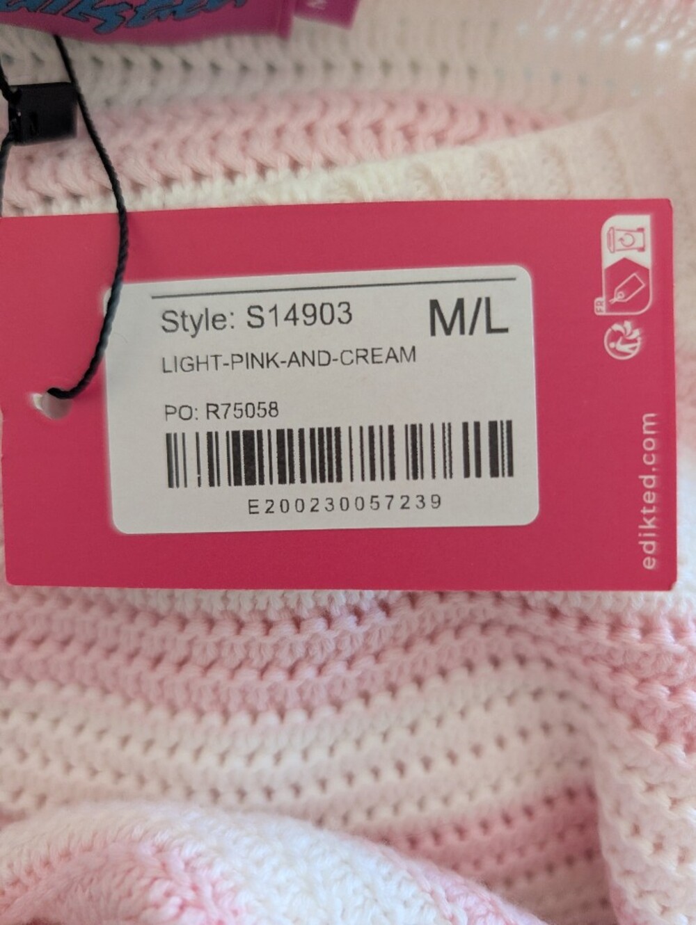 Edikted Womens M/L Aerin Oversized Sweater NWT 100% Cotton Pink White Striped - Picture 8 of 8